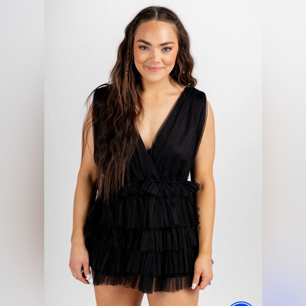 TULLE DEEP V ROMPER BLACK